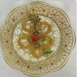 Oriental Asian Dragon Floral Design Wall Decor Gold Blue Red Chinese Japanese